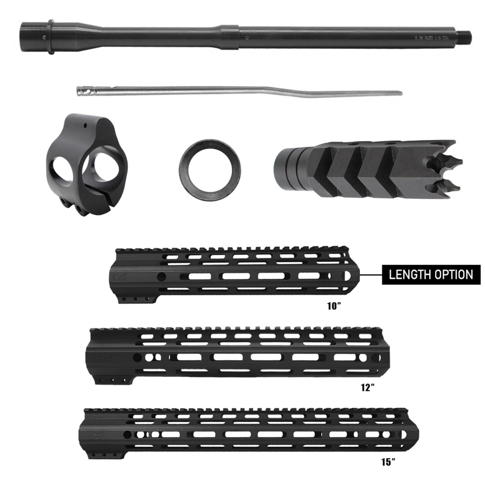HANDGUARD LENGTH OPTION AR15 Nitride Barrel, Muzzle Brake, Gas Block